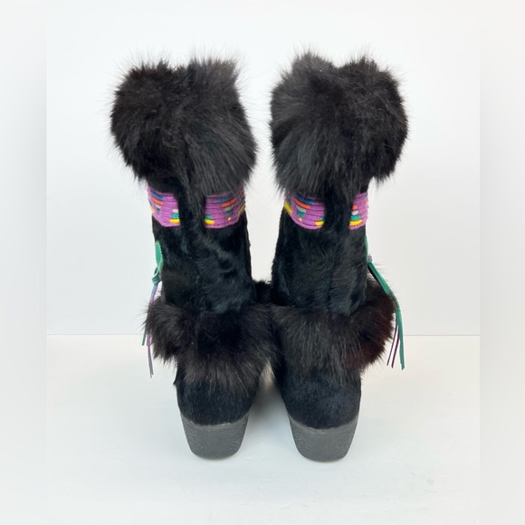 Tecnica Fur Boots Womens US 6.5 Euro 37 Black Eskimo Aztec Ski Made in Italy - Picture 13 of 13